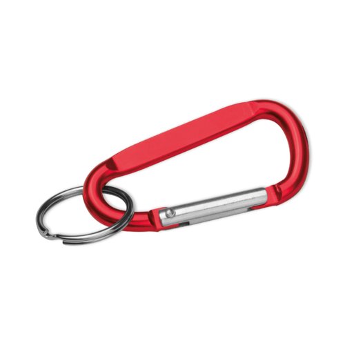 Roter Metall-Schlsselanhnger mit Karabinerverschluss.