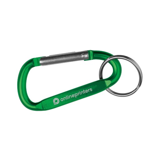 Grner Metall-Schlsselanhnger in Karabinerform mit Ring.