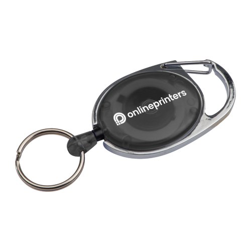 Schwarzer Schlsselanhnger mit Clip, Ziehband und Schlsselring.