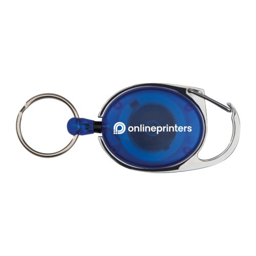 Blauer Kunststoff Schlsselanhnger mit Karabiner und Ring.