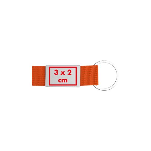Oranger Stoff-Schlsselanhnger mit Metallring.