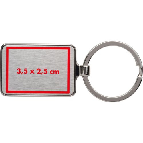 Metall-Schlsselanhnger mit rechteckiger Form und Schlsselring.
