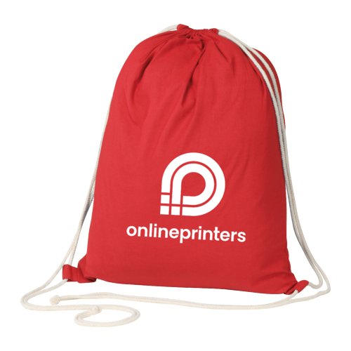 Roter Baumwoll-Gymbag mit Kordelzug.