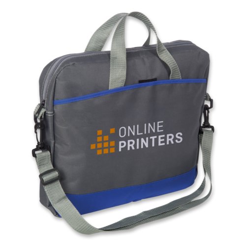 Graue Laptoptasche aus Stoff mit Rei�verschluss und Tragegriffen.