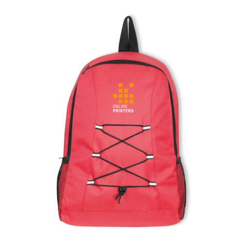 Roter Rucksack mit Kordelzug und Au�entasche.