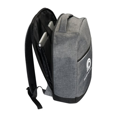 Grauer Laptop-Rucksack aus Stoff mit verstellbaren Trgern.