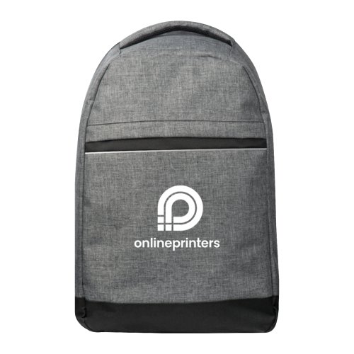 Grauer Stoff-Laptop-Rucksack mit Reiverschlussfach.