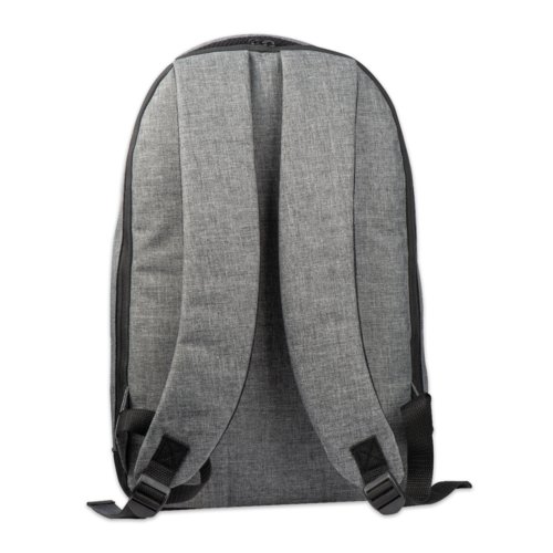 Grauer Stoff-Rucksack mit Reiverschluss und verstellbaren Trgern.