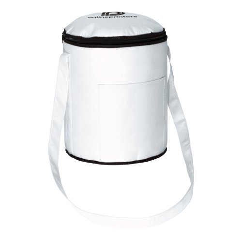 Weisse Khltasche mit Reissverschluss und Tragegurt.