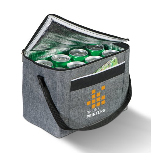 Graue K�hltasche aus Polyester mit Rei�verschluss und Tragegriffen.