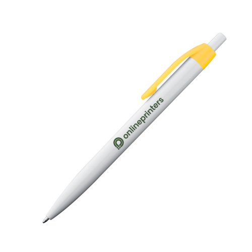 Gelber Kugelschreiber mit Clip und Druckmechanik.