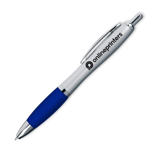 Blauer Kugelschreiber mit Clip und Druckmechanismus.