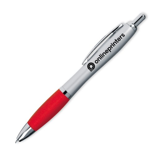 Roter Kugelschreiber mit Clip und Druckmechanismus.
