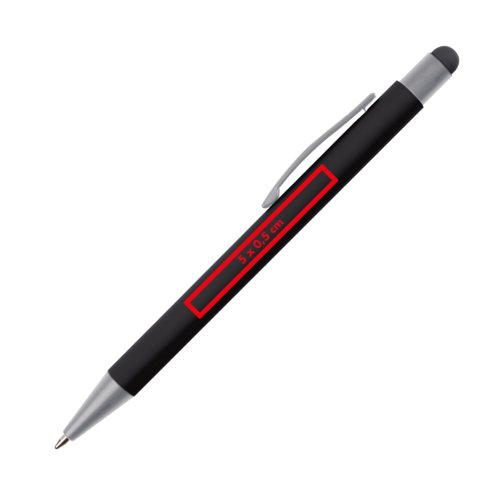 Schwarzer Kugelschreiber mit Touch-Pen und Clip.