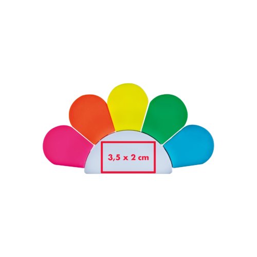 Mehrfarbige Textmarker in Blumenform mit fnf Farben.