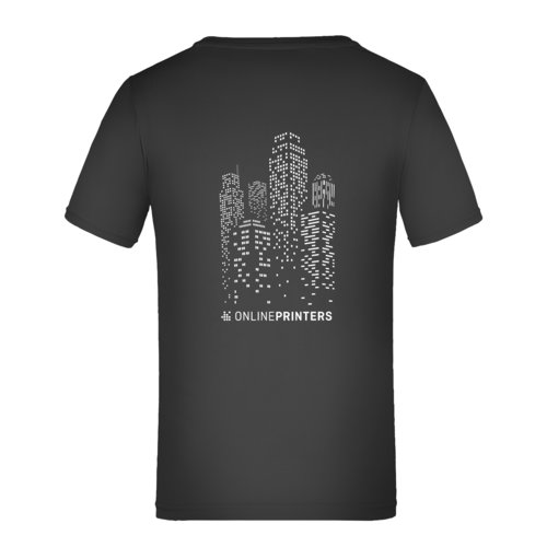 Schwarzes Kinder-T-Shirt aus Polyester mit kurzen rmeln.
