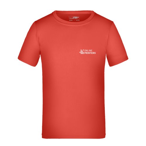 Rotes Kinder-T-Shirt aus Polyester mit kurzen rmeln.