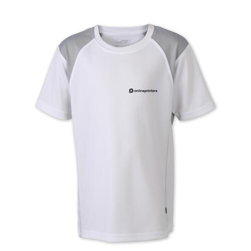 Wei�es und silbernes Laufshirt aus Polyester f�r Kinder.