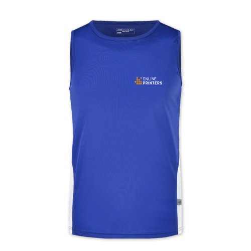 Royalblaues/weies Tanktop aus Polyester fr Herren.