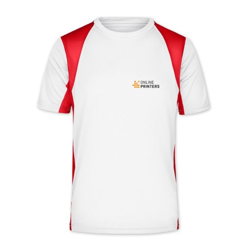 Weies/rotes Funktionsshirt aus Polyester fr Herren.