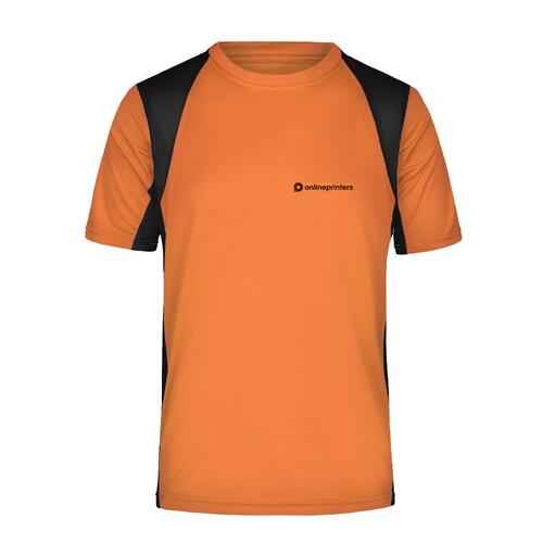 Orangefarbenes Funktionsshirt aus Polyester f�r Herren mit kurzen �rmeln.