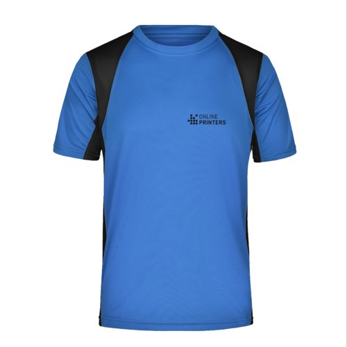 Blaues Funktionsshirt aus Polyester fr Herren mit kurzen rmeln.
