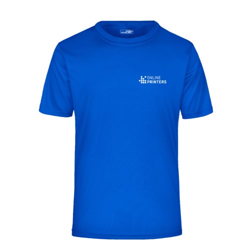 Knigsblaues Polyester T-Shirt mit kurzen rmeln.