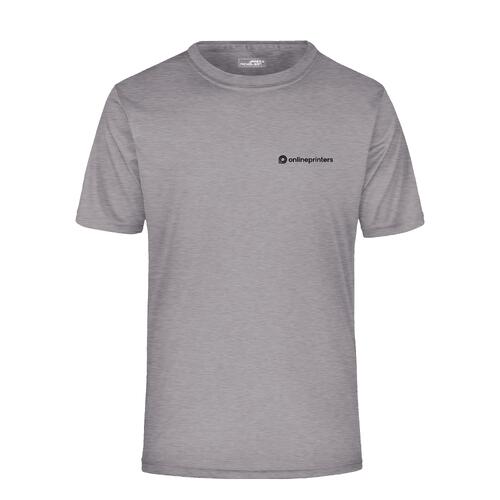 Grau meliertes Polyester T-Shirt mit kurzen �rmeln.