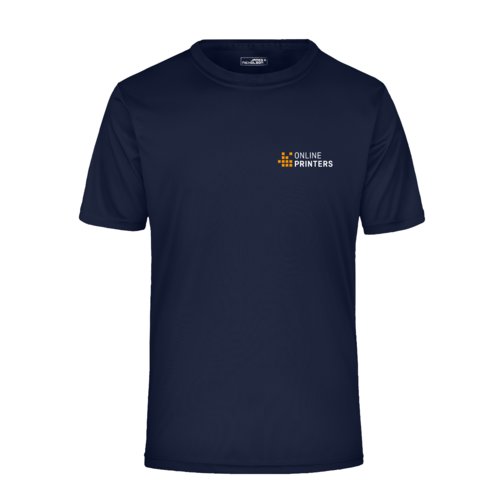 Schwarzblaues Polyester T-Shirt fr Herren mit kurzen rmeln.
