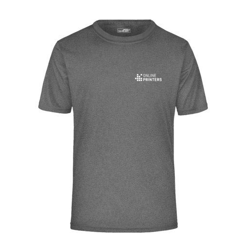 Dunkelgrau meliertes Polyester T-Shirt mit kurzen rmeln.