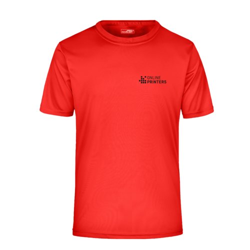 Rotes Polyester T-Shirt mit kurzen rmeln.