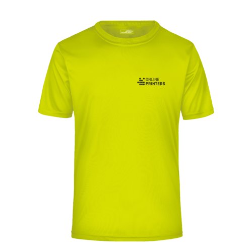 Gelbes Polyester T-Shirt fr Herren mit kurzen rmeln.