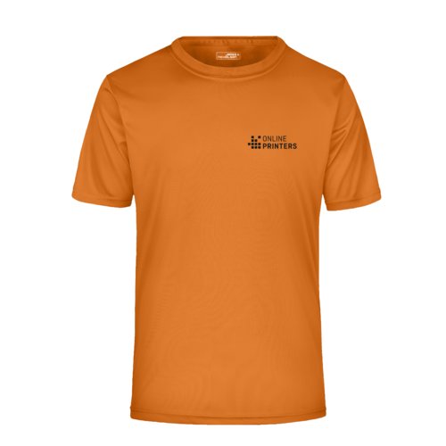 Oranges Polyester T-Shirt mit kurzen rmeln.