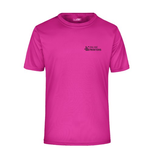 Pinkes Polyester T-Shirt mit kurzen rmeln.
