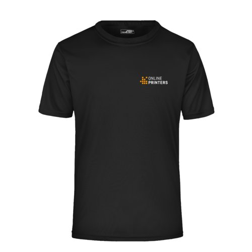 Schwarzes Polyester T-Shirt mit kurzen rmeln fr Herren.