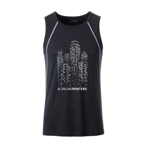 Schwarz-weies Polyester-Tanktop fr Herren mit sportlichem Schnitt.
