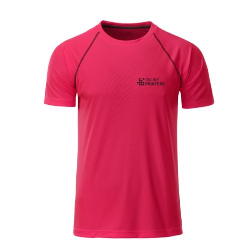 Neonpinkes/Graues Polyester T-Shirt fr Herren mit kurzen rmeln.