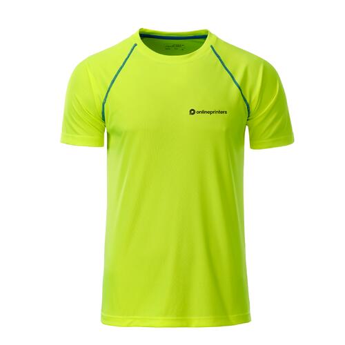 Neongelbes/Blaues Polyester T-Shirt f�r Herren mit kurzen �rmeln.
