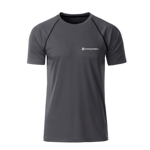 Dunkelgraues Polyester T-Shirt f�r Herren mit kurzen �rmeln.