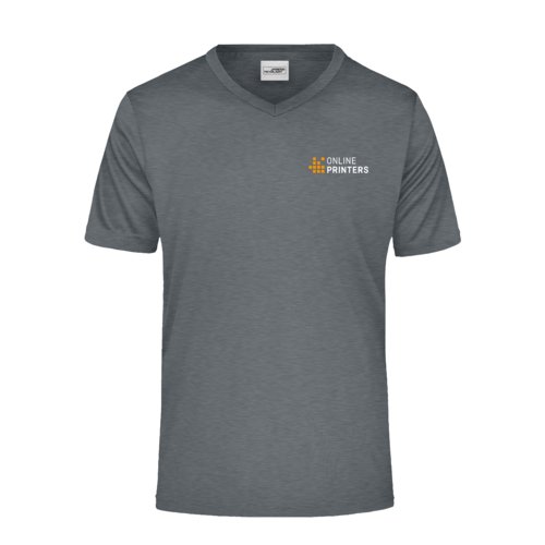 Dunkelgrau meliertes Polyester V-Shirt.