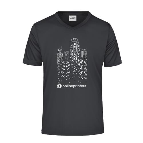 Schwarzes Polyester V-Shirt f�r Herren mit kurzen �rmeln.