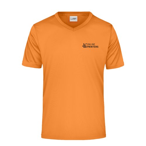 Oranges Polyester V-Shirt fr Herren mit kurzen rmeln.