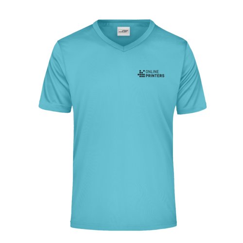 Trkisfarbenes Polyester V-Shirt fr Herren.