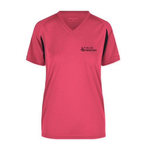 Pinkes Funktionsshirt aus Polyester mit V-Ausschnitt fr Damen.