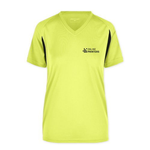 Neongelbes Funktionsshirt aus Polyester fr Damen mit V-Ausschnitt.