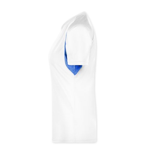 Weies/blaues Funktionsshirt aus Polyester fr Damen.