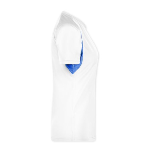 Weies/blaues Polyester-Funktionsshirt fr Damen, Kurzarm.