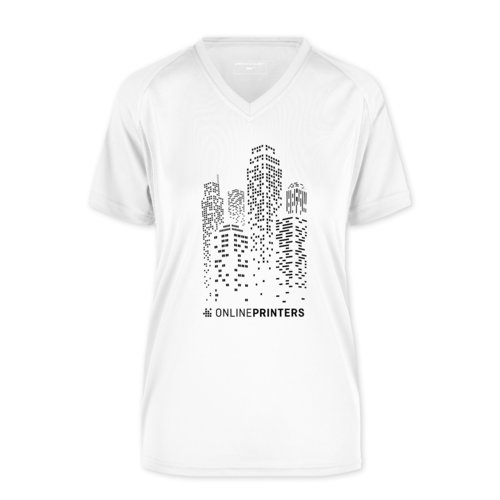 Weisses Polyester Funktionsshirt fr Damen mit V-Ausschnitt.