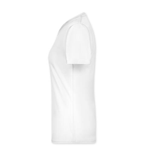 Wei�es Polyester T-Shirt f�r Damen mit kurzen �rmeln.