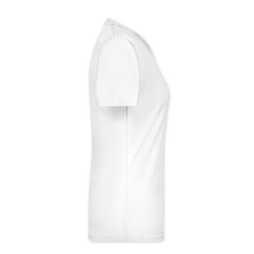 Wei�es Polyester T-Shirt f�r Damen mit kurzen �rmeln.